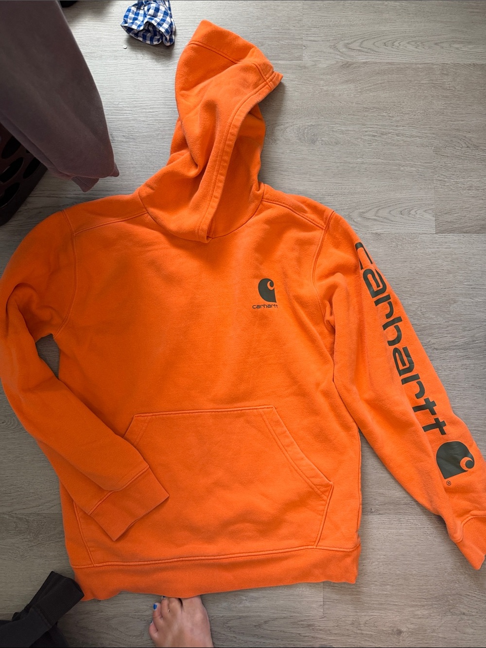 Carhartt Men's High-Vis Orange Hoodie with Sleeve Logo